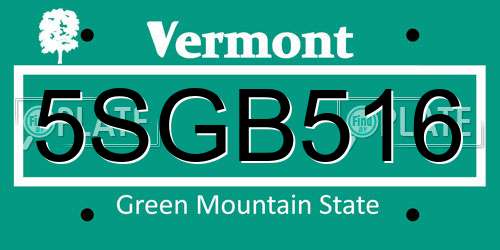 5SGB516 Vermont License Plate