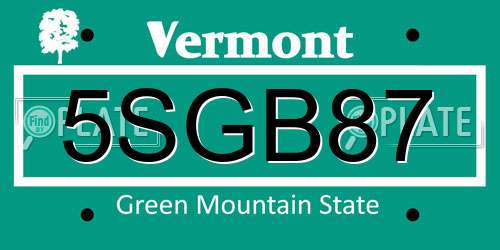 5SGB87 Vermont License Plate