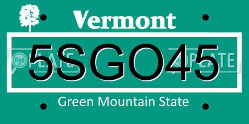 5SGO45 Vermont License Plate