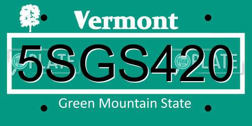 5SGS420 Vermont License Plate