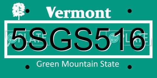 5SGS516 Vermont License Plate