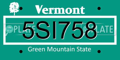 5SI758 Vermont License Plate