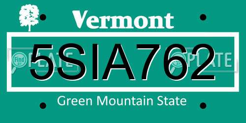 5SIA762 Vermont License Plate