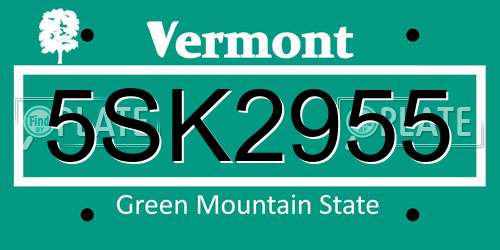 5SK2955 Vermont License Plate