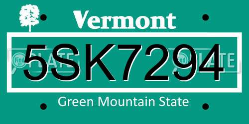 5SK7294 Vermont License Plate