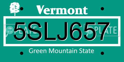 5SLJ657 Vermont License Plate