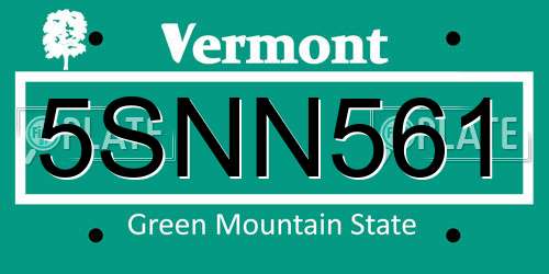 5SNN561 Vermont License Plate