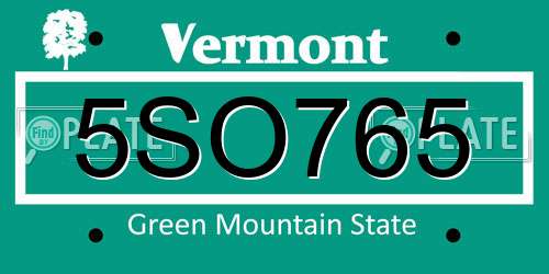 5SO765 Vermont License Plate