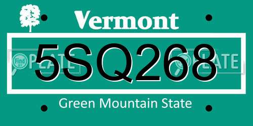 5SQ268 Vermont License Plate