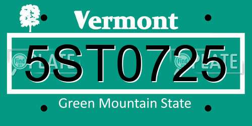5ST0725 Vermont License Plate