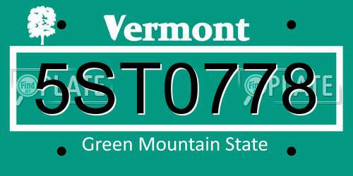 5ST0778 Vermont License Plate