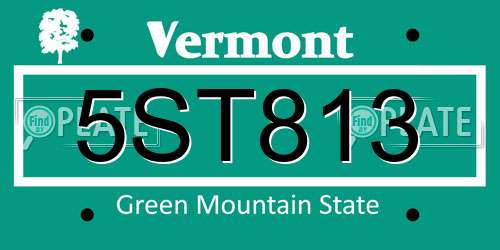 5ST813 Vermont License Plate