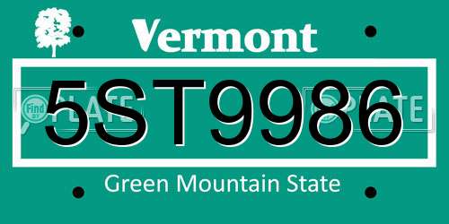 5ST9986 Vermont License Plate