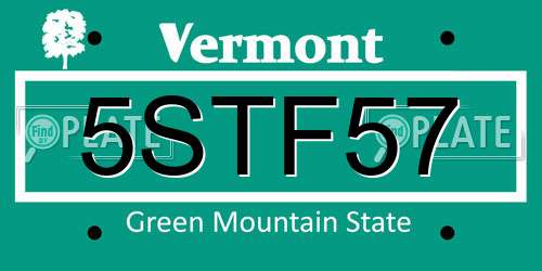 5STF57 Vermont License Plate