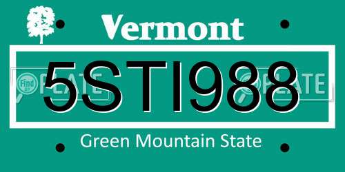5STI988 Vermont License Plate