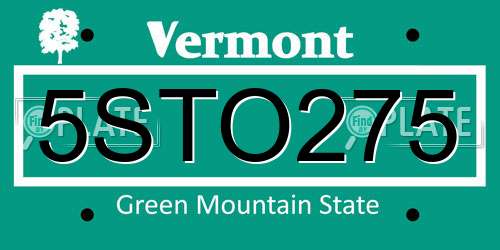 5STO275 Vermont License Plate
