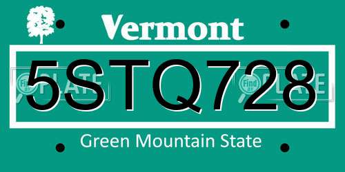 5STQ728 Vermont License Plate