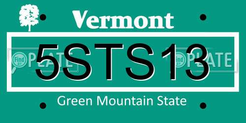 5STS13 Vermont License Plate