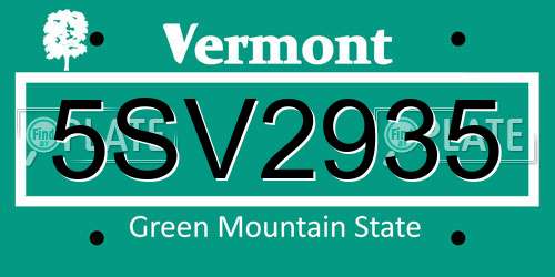 5SV2935 Vermont License Plate