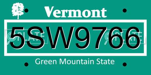 5SW9766 Vermont License Plate