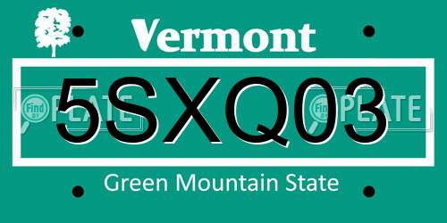 5SXQ03 Vermont License Plate