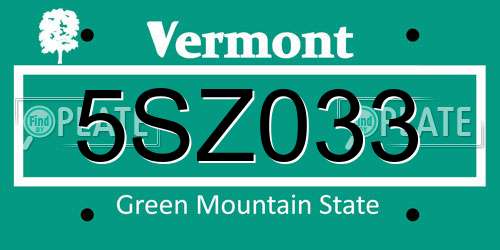 5SZ033 Vermont License Plate