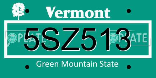 5SZ513 Vermont License Plate