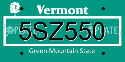 5SZ550 Vermont License Plate