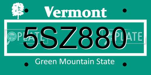 5SZ880 Vermont License Plate