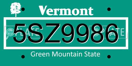 5SZ9986 Vermont License Plate