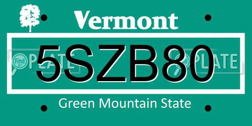 5SZB80 Vermont License Plate