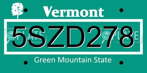 5SZD278 Vermont License Plate