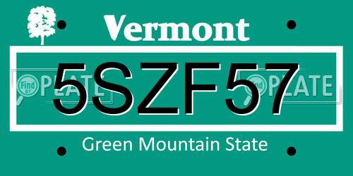 5SZF57 Vermont License Plate