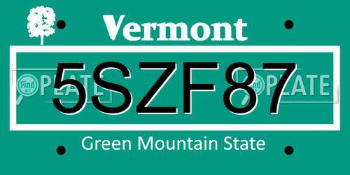5SZF87 Vermont License Plate