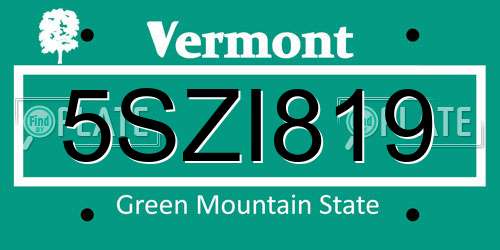 5SZI819 Vermont License Plate