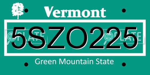 5SZO225 Vermont License Plate