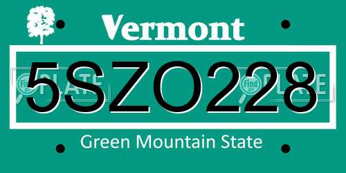 5SZO228 Vermont License Plate