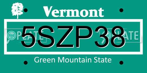 5SZP38 Vermont License Plate