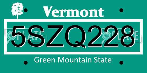 5SZQ228 Vermont License Plate