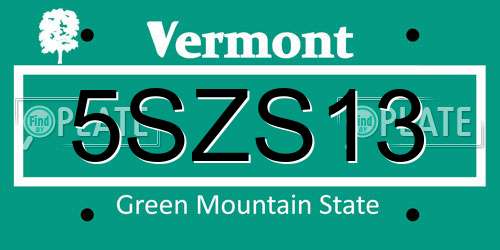 5SZS13 Vermont License Plate