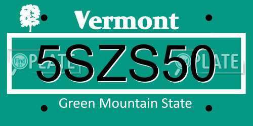5SZS50 Vermont License Plate