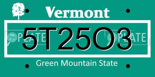 5T25O3 Vermont License Plate