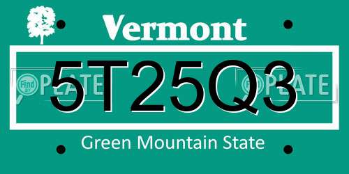 5T25Q3 Vermont License Plate