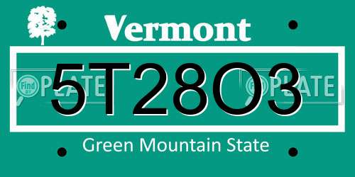 5T28O3 Vermont License Plate