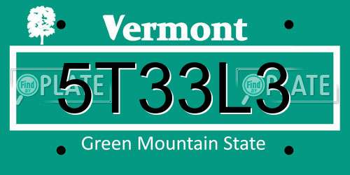 5T33L3 Vermont License Plate
