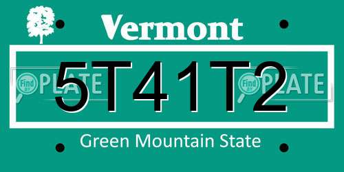 5T41T2 Vermont License Plate