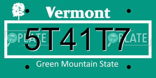 5T41T7 Vermont License Plate