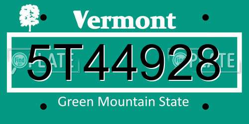 5T44928 Vermont License Plate