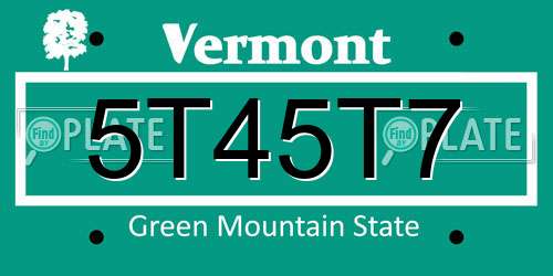 5T45T7 Vermont License Plate