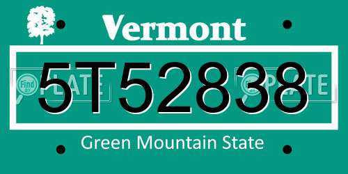 5T52838 Vermont License Plate